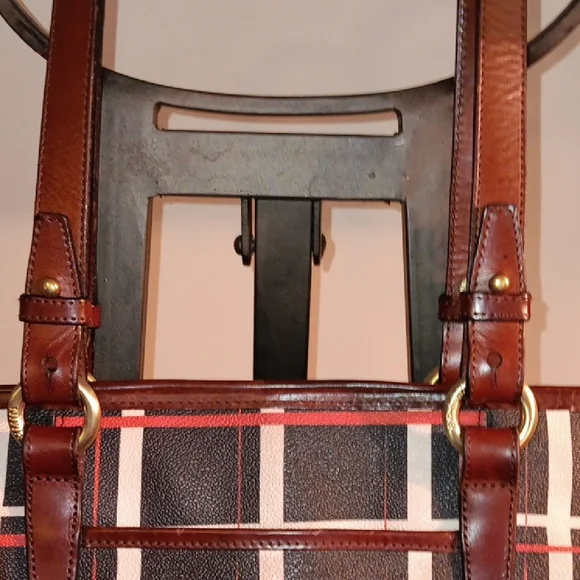 Brahmin Plaid Zip Closure Tote
